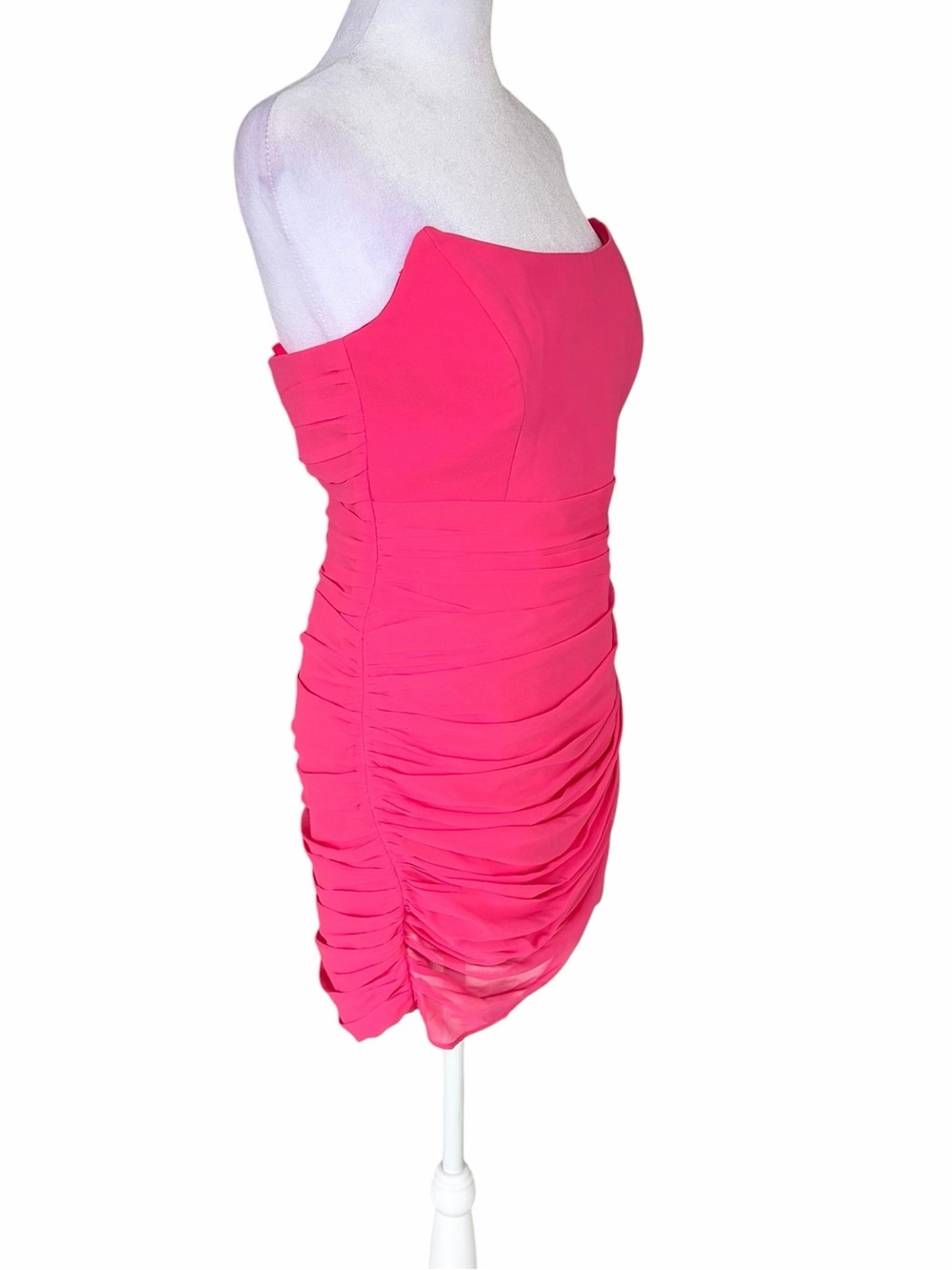Strapless Ruched Wrap Mini Dress in Fuchsia Pink - Picture 3 of 5